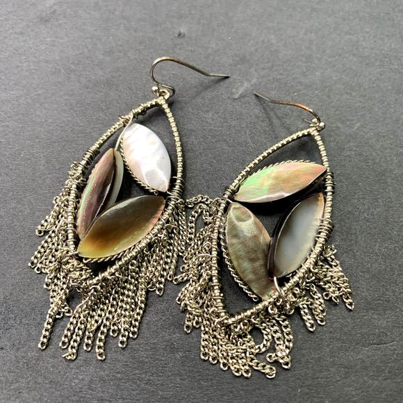 Vintage Abalone Earrings Mother of Pearl Drop Dangle - Picture 1 of 5